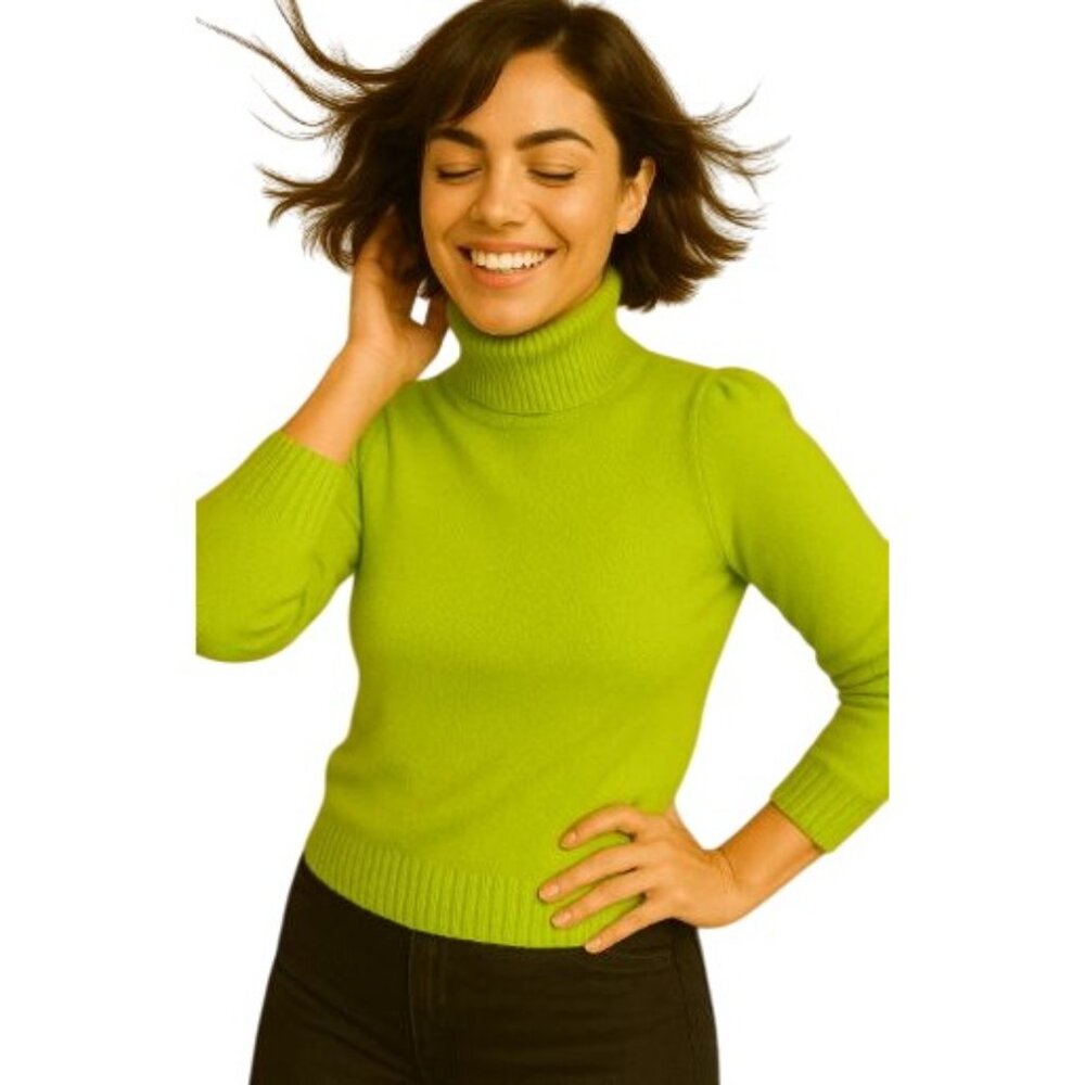 Style and Co Size L Lime Green Long-Sleeve Knit Sweater Collar Drape